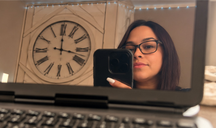 Working from my laptop at home as a content creator