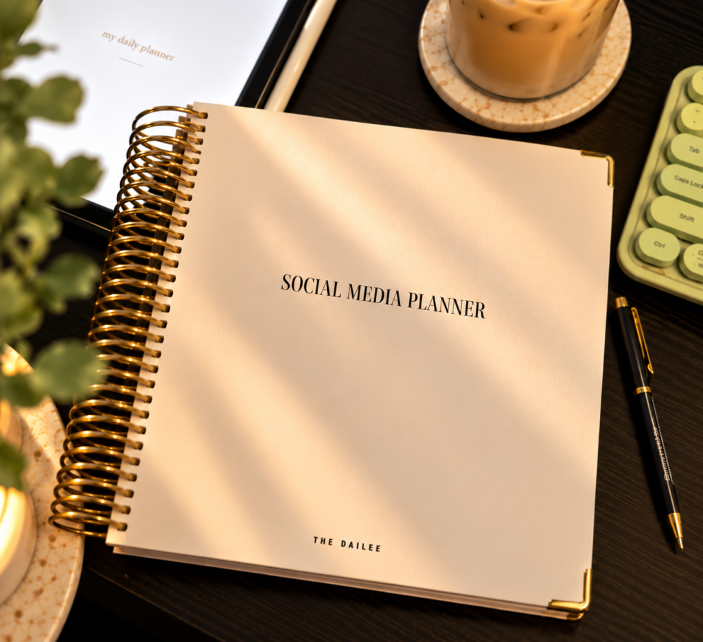 paper social media planner on desk