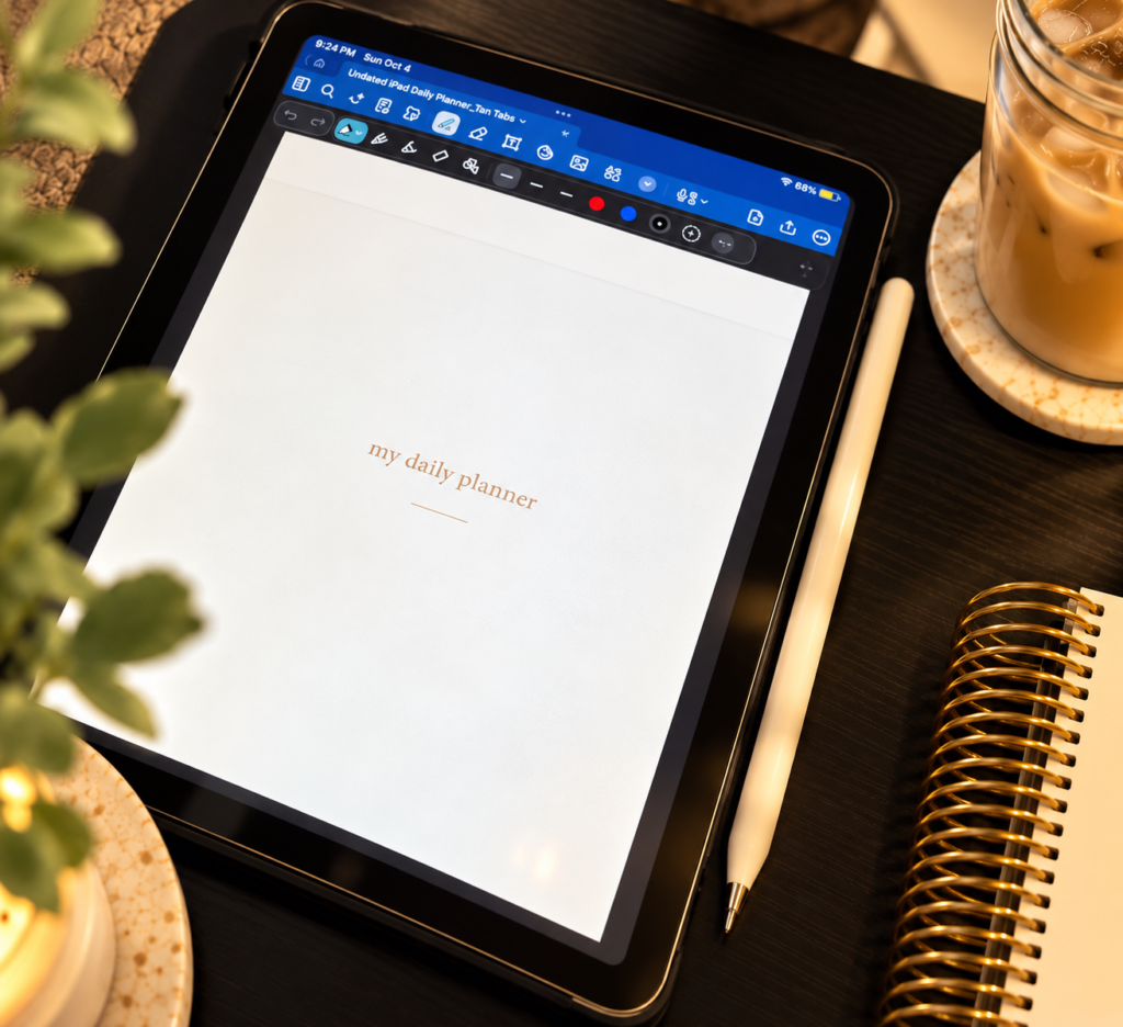 digital planner on iPad with stylus