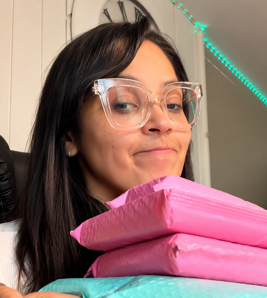 content creator holding gifted PR packages
